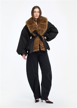 Donatella short fake fur collar jakke Black ROTATE